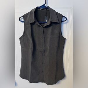Allegra K Women's Grey Sleeveless Button Down Shirt